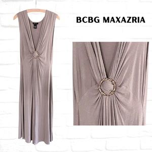 BCBG MAXAZRIA Soft V-Neck Maxi Dress | Sleeveless | Mocha Color | Large
